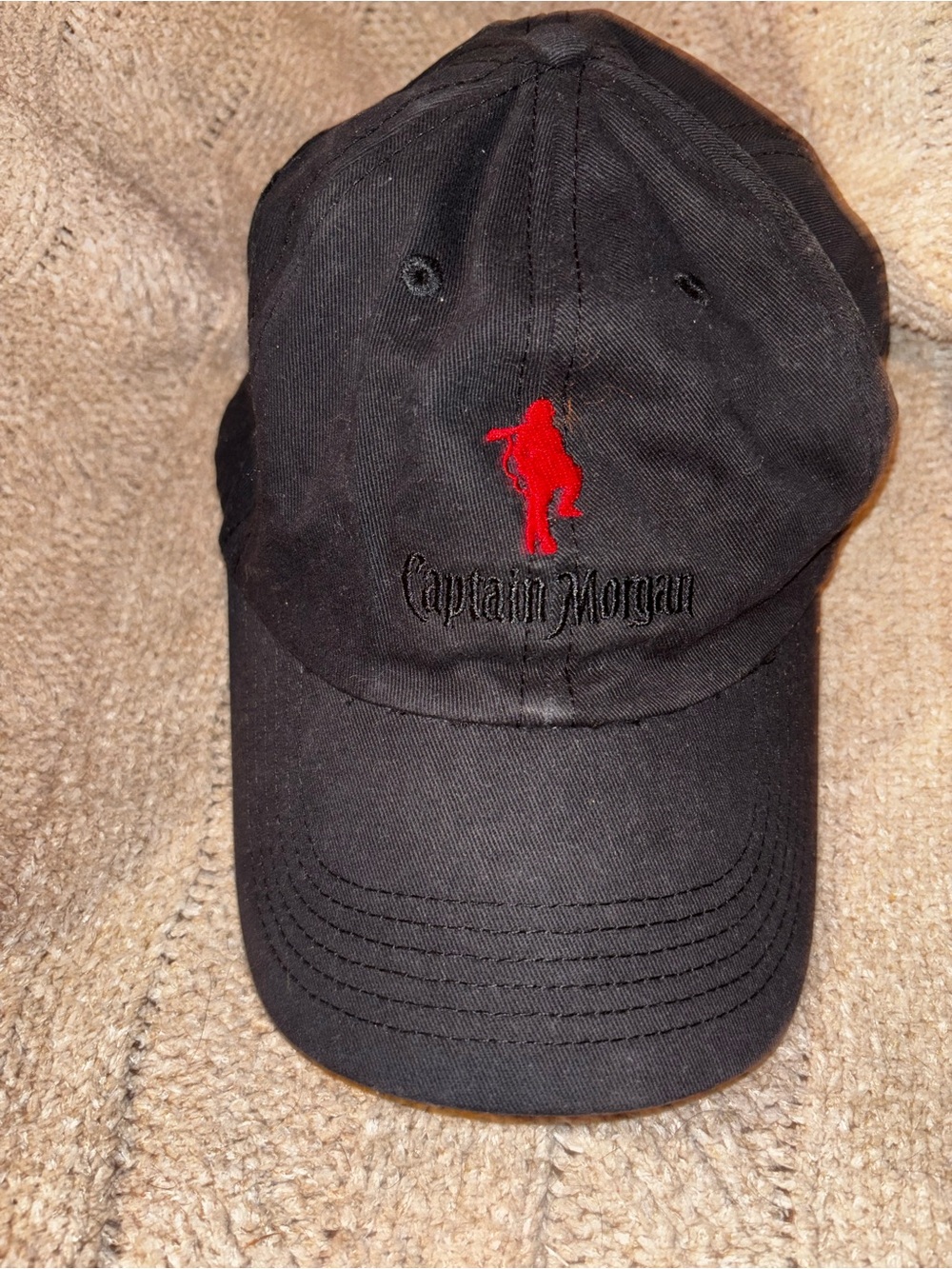 Captain Morgan Black Embroidered Dad Hat Red Pirate Logo Adjustable OSFM